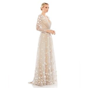Mac Duggal 67503 NWT Floral A-line Evening Dress in Ivory Nude